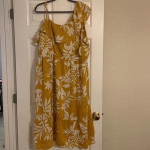 Mustard and Cream Ruffle Shoulder Dress